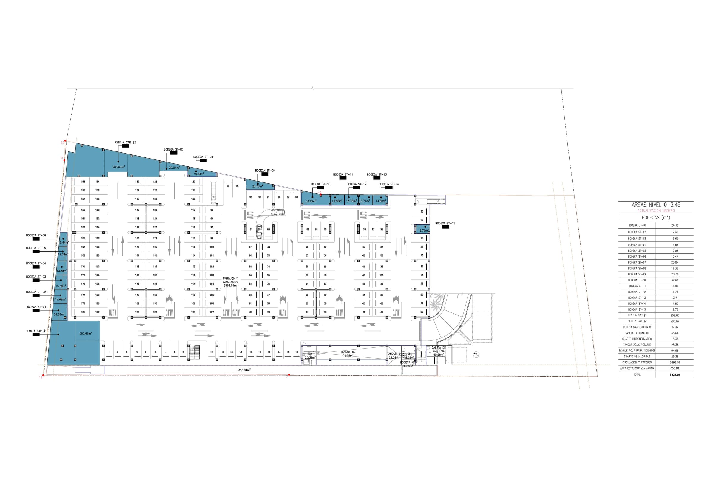 Plano de áreas, nivel 100
